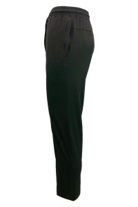 U379   Custom made pure black sweatpants design rubber band pants with zipper pocket at the back and zipper pocket at the side side view